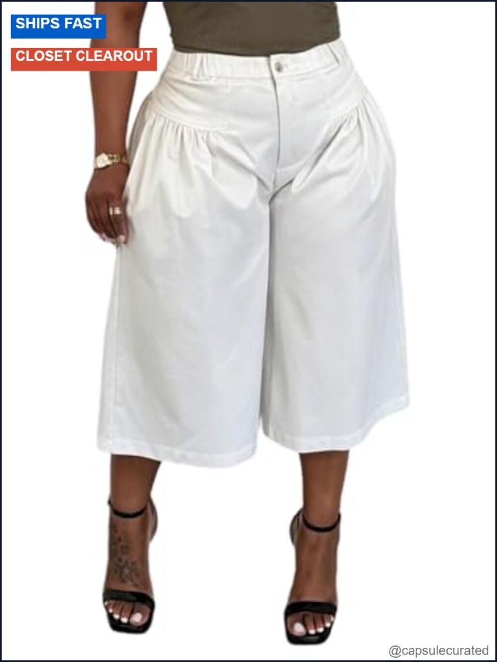 High Waisted Pleated Wide Leg Capri Pants Cropped Trousers Barrel Balloon Gaucho